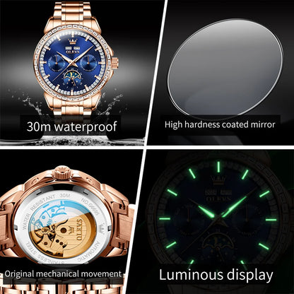 OLEVS 6695 Watch For Men Original Moon Phase Automatic Mechanical Man Watch 30M Waterproof Luminous Week Date Display...