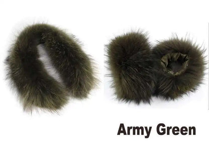 Elegant Luxury Raccoon Fur Collar Cuff Set Large Size 100% Real Fur Scarf Thick Warm Ladies Shawl Coat Collar Women Winter