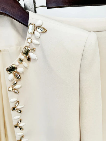 HIGH QUALITY Newest Fashion 2025  Designer Suit Set Women's Rhinestone Diamonds Beaded Cardigan Jacket Split Half Skirt Set 2pcs