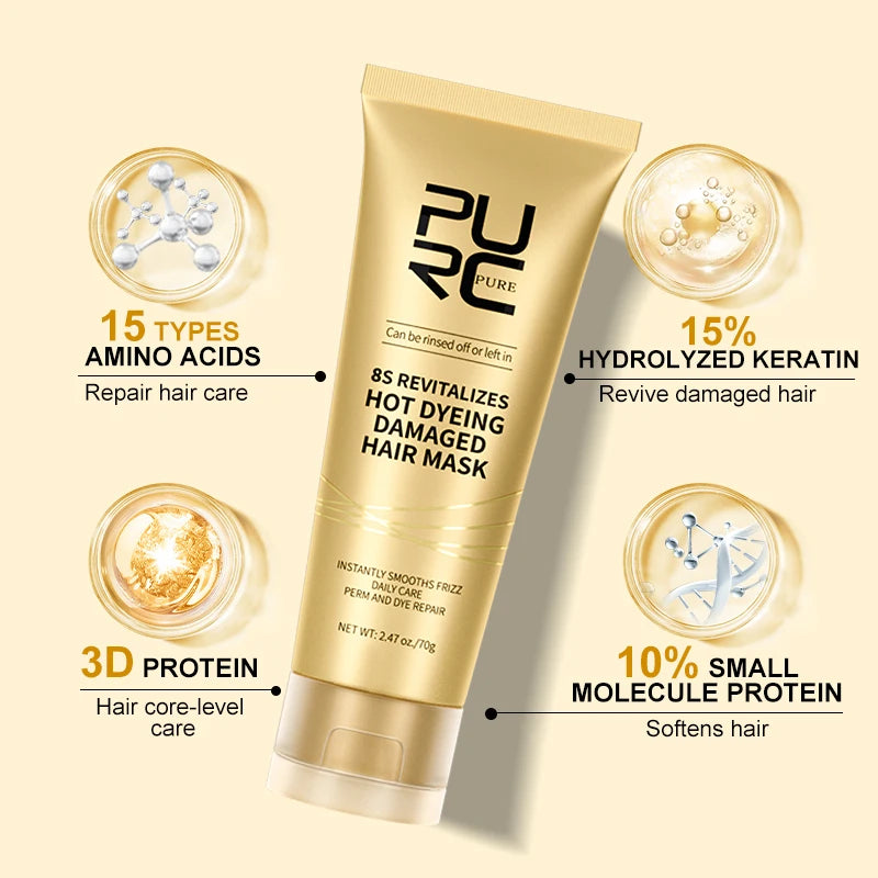 PURC 8 Seconds Magic Hair Mask Keratin Straightening Repair Damaged Frizy Treatment Soft Smoothing Professional Hair Care Cream
