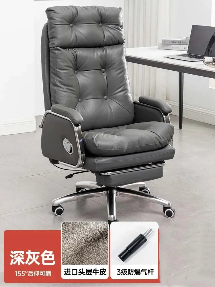 Leather Wheel Office Chair Adjustable Comfortable Modern Ergonomic Chair Mobile Computer Designer Silla Oficina Salon FurnitureY - Kimlud