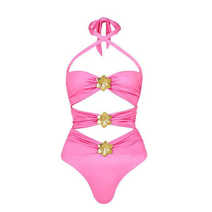 2025 Hot Sale Flower Women One Piece Swimsuit With Skirt Sexy Cut Out Swimwear Mujer Monikini Bathing Suit Lady Beach Suit
