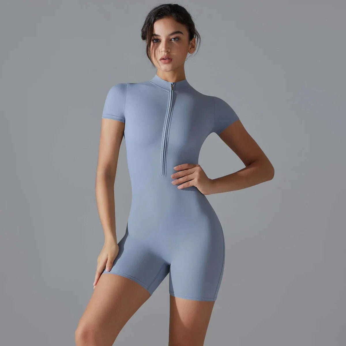 Yoga Set Women's Jumpsuits One-Piece Suit Zipper Short Sleeve Gym Push Up Workout Clothes Fitness Bodysuit Sportswear Tracksuit