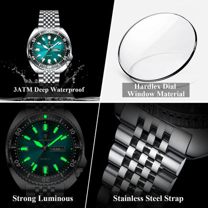 POEDAGAR Luxury Business Men Watch Date Week Waterproof Luminous Man Wristwatch Sport Stainless Steel Quartz Men's Watches Reloj