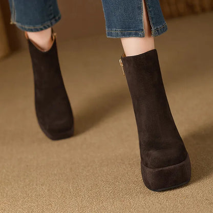 Brand Women Wedges Boots Suede Platform Women Ankle Boots High Quality Walking Comfy Woman Shoes New Sexy High Heels Bootie