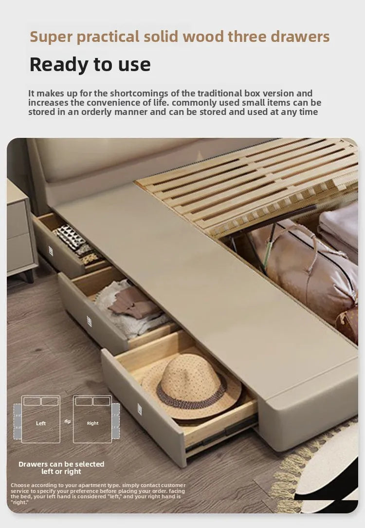 Soft package master bedroom, high-end and atmospheric storage with storage drawers, modern, simple and convenient double bed
