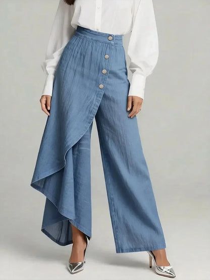 Y2K Pants Spring Summer Fashion Long Solid Color Casual Buckle Loose Wide Leg Pants Women Trousers Faux Denim