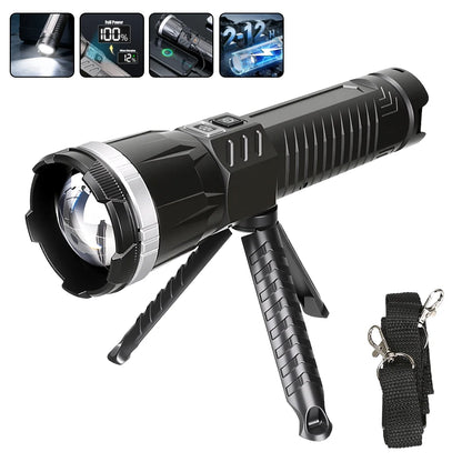 5000 MAH Powerful LED Flashlight Rechargeable Lamp Side Light Waterproof Tactical Lantern Handheld Torch Outdoor Camping Hiking