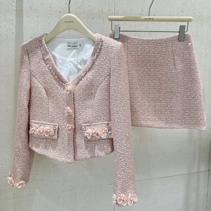 2024 autumn NEW Two Piece Set For Women Jacket Coat + short Skirt 2 piece sets women outfit conjuntos femininos elegantes