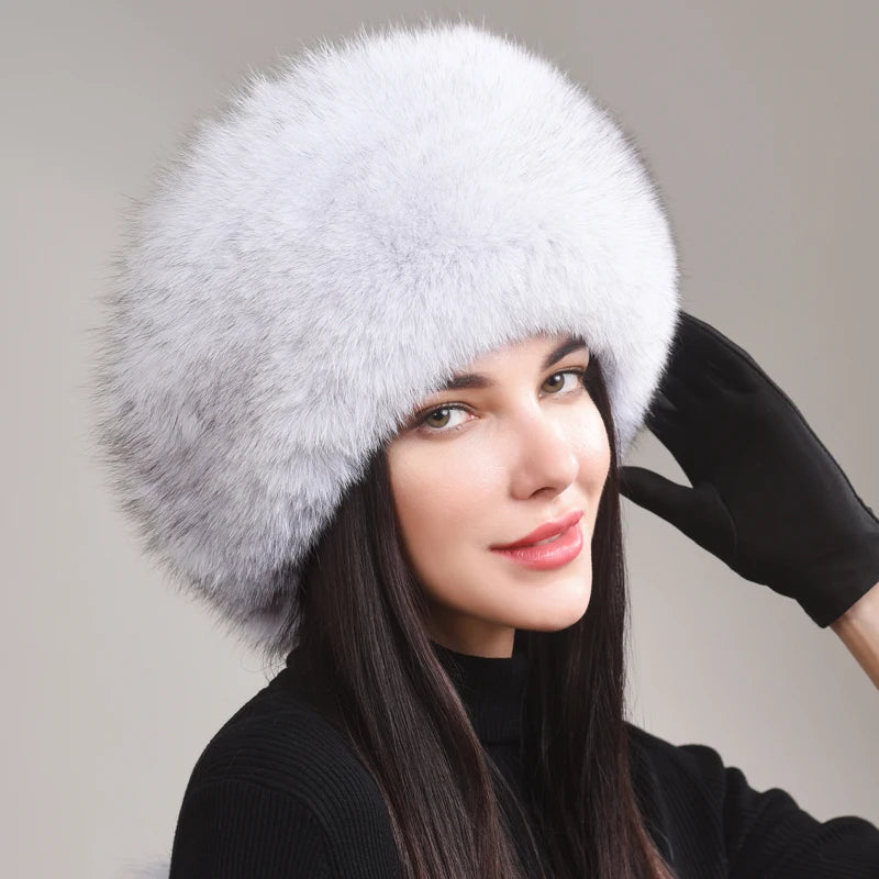 Hot Sale 100% natural Fox Fur Hat Women Caps  Winter Warm Hat Thick Fur Cap Female Fashion For Women Hat With Earmuffs Hats