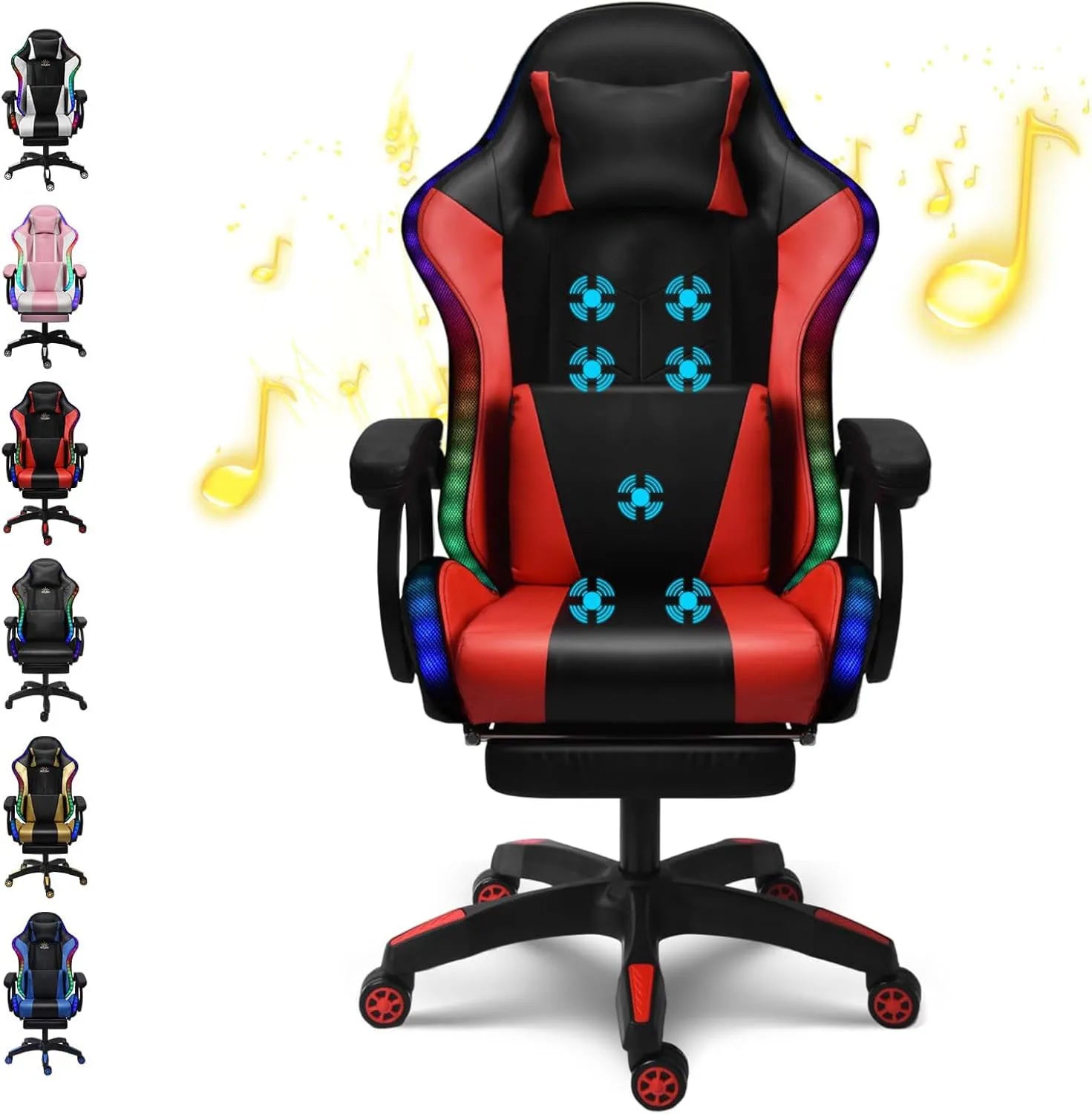 Gaming Chair with Speakers & RGB LED Lights Ergonomic Computer Gaming Chair with Footrest Music Video Game Chair