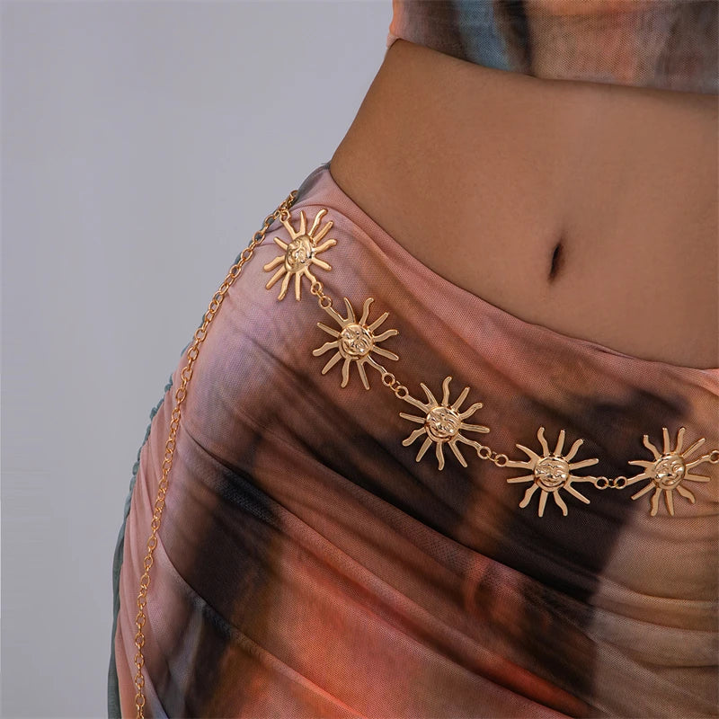 Ethnic Style Waist Chain Accessories Bohemia Versatile Belt Women's Dress High-end Waistband Retro Metal Star Sun Belly Chain - Kimlud