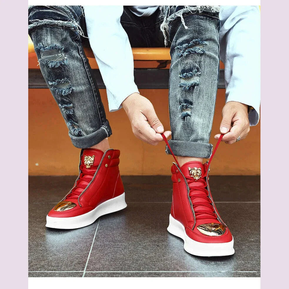 Red Snakeskin High Top Sneakers Men Brand Luxury Designer Shoes Fashion Party Club Hip Hop Streetwear Shoes Men Casual Sneakers
