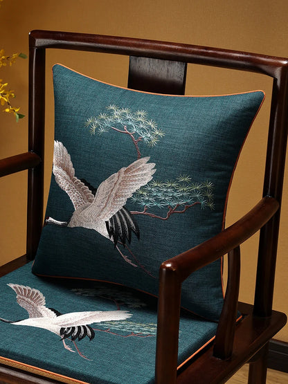 Embroidered Chinese Luxury Cushion Cover 45x45cm Elegant Crane Decorative Linen Pillowcase Living Room Sofa Autumn Pillow Covers