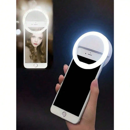 1pc Portable LED Selfie Light, USB Rechargeable Clip-On Ring Lamp With Adjustable 3-Level Brightness, Compact Travel Gadget