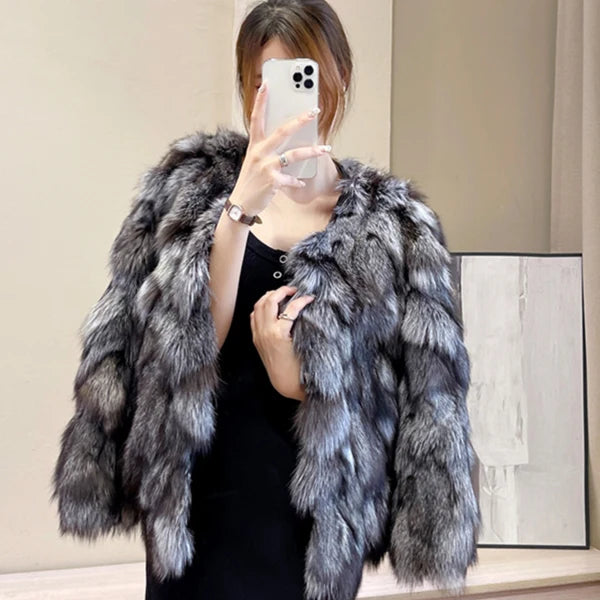 Women winter outdoor fashion real fox fur coat Natural warm fox fur jacket Female luxury 100% genuine fox fur overcoat