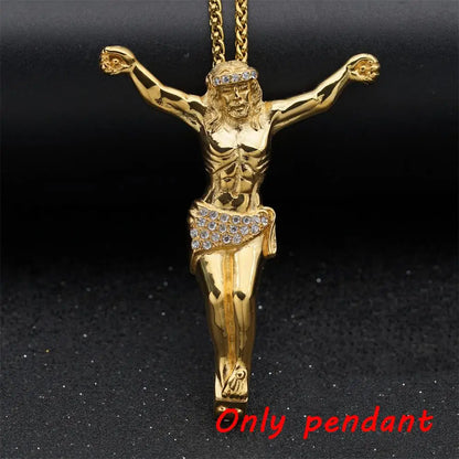 New Religious Jesus Cross Necklace for Men Fashion Gold Color Cross Pendent with rhinestone Jewelry Gifts for Men Pendant