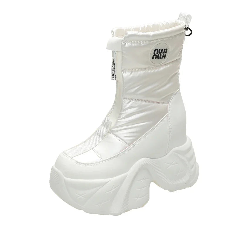 10CM Winter Women's Fur Snow Boots Keep Warm Chunky Short Boots Outdoor Plush Mid-calf Shoes Platform Anti-skid Leather Sneakers