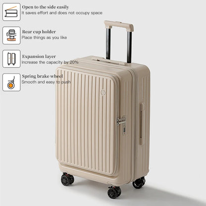 Expandable Hard-Side Trolley Luggage Set with Side Opening - Carry-On & Checked Suitcases, Anti-Shock & Password Lock