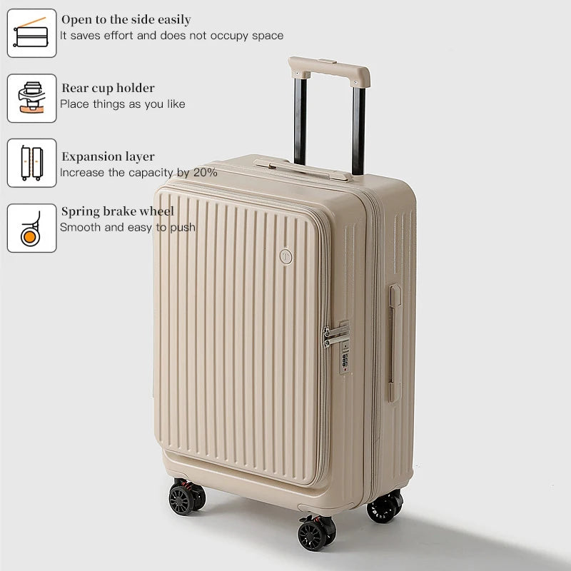Expandable Hard-Side Trolley Luggage Set with Side Opening - Carry-On & Checked Suitcases, Anti-Shock & Password Lock