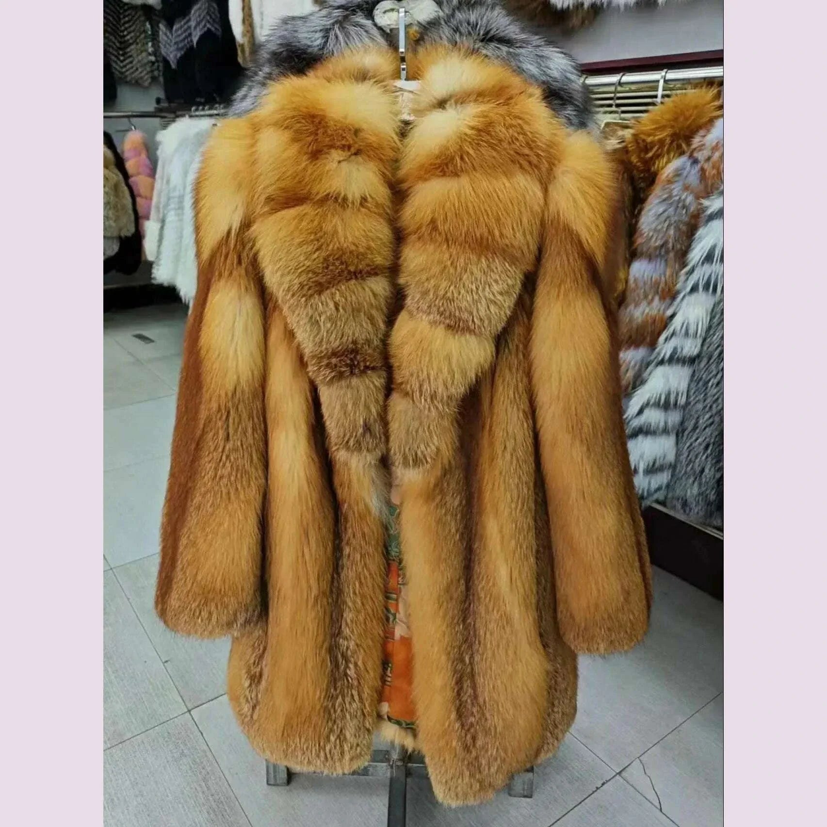 Women's Luxury Long Fox Fur Coat Real Fox Fur Jacket Winter Outerwear Silver Fox Fur Coat