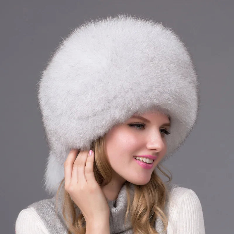 Winter fashion Bomber Trapper Hats Thick Winter Warm real Fox Fur Thick Warm Snow Caps Ear Flap Caps Russian For woman