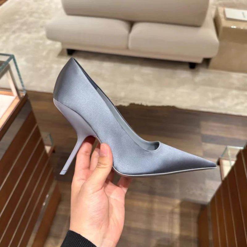 2025 New Style Women's High Heels Shoes Patent leather Pointed Toe Solid Color Night Club Party Shoes Femme Summer Half Slippers