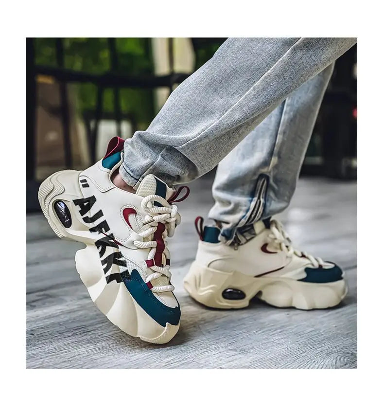 Ins Color-blocking Trendy Men's Shoes 2025 Yellow Dad Shoes Chunky Sneakers Man Thick-soled Height-enhancing Casual Sports Shoes