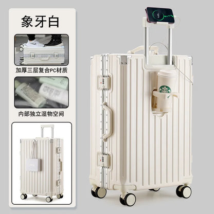 New Multifunction Suitcase with USB Charging Aluminum Frame +PC Suitcase Trip Cabin Male and Female Carrier 28/30-inch