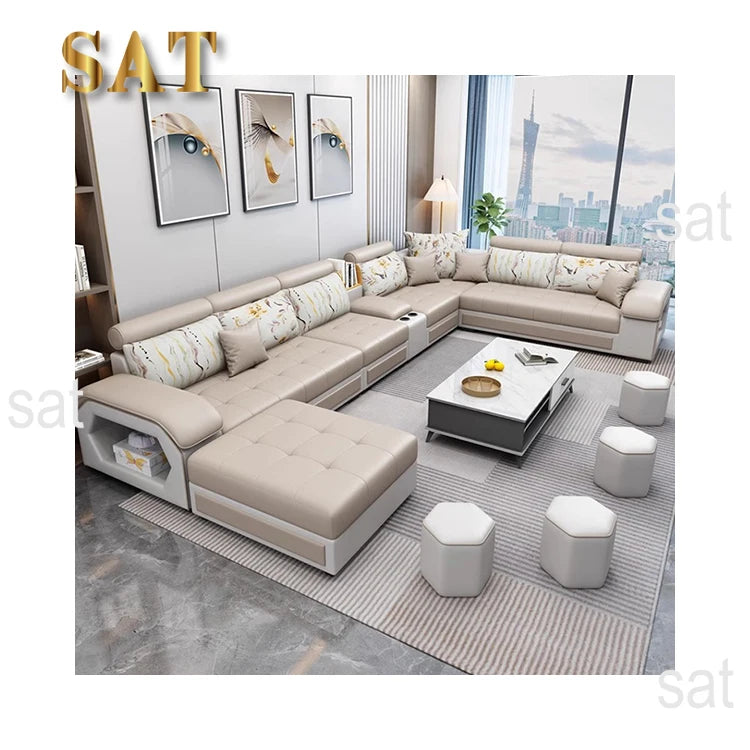 #For Modern Multifunctional U-Shaped Sofa Set Living Room Furniture Corner Sofa with Speakers 7 Seater Fabric Sofa Set*...