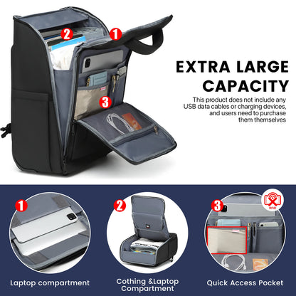 RUCYEN Rolling Backpack 15.6in Laptop Water Resistant Large Capacity Travel Luggage Wheeled Backpack with USB Shoulders Luggage