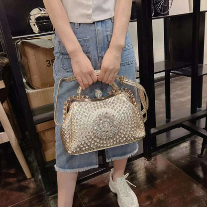 2023 New Luxury Fashion Diamonds Women's Handbags Leather Design Clip Rhinestone Bag Portable Tote Shoulder Messenger Bags