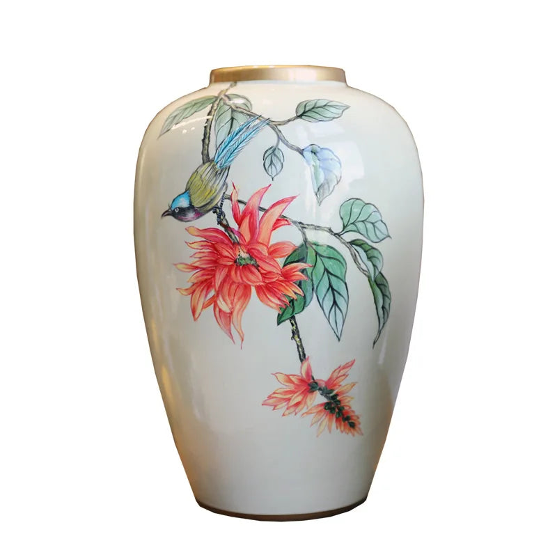 New Chinese-style ceramic vase, high-end painted vase, living room home decoration art piece - Kimlud