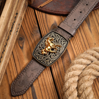 A Western-buckle PU belt suitable for both men and women, a unique and retro brown belt (with perforated nails included)