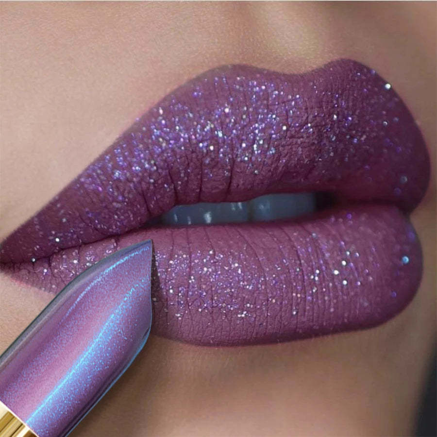 1PC Sexy Color Glitter Lipstick Flash Lasting Easy Color Diamond Lip Tint Shiny Metallic Lip Makeup Gifts for Women Lip Gloss