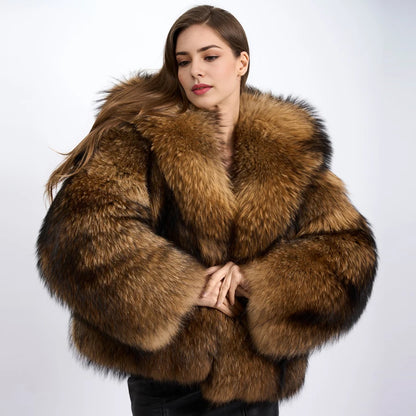 Genuine Raccoon Fur Coat With Hood Women's Winter Jacket Real Full Skin Raccoon Fur Jacket High Quality Natural Fur Jacket