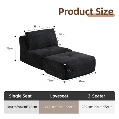 Corduroy Sofa Bed，Comfortable Small Single Sofa，Compression Sofa Seat，Foldable Lounger for Bedroom, Guest Room or Living Room - Kimlud