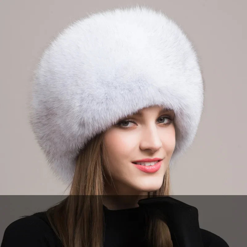 Hot Sale 100% natural Fox Fur Hat Women Cap Thick Fur Cap Winter Warm Hat Female Fashion For Women Hat With Earmuffs Hat