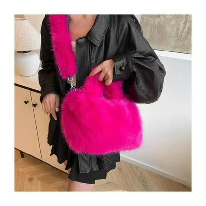 1 Pcs New Ladies Crossbody Large-capacity Plush Bag Handbag Imitation Fur Women's New Banquet Party Handbags Cute Bucket Bag