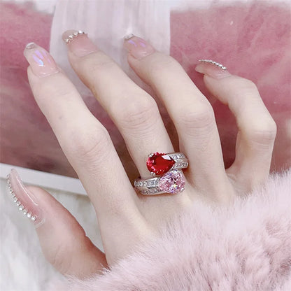 925 Sterling Silver Luxury Sparkling Zircon Pink Gemstone Ring for Ladies Party Adjustable Ring Reception Jewelry Gift