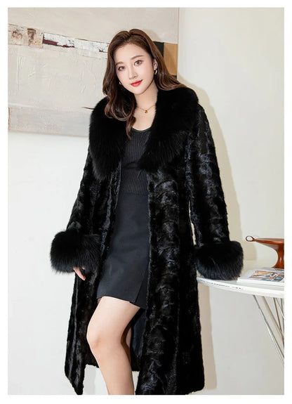 Hot Sales Genuine Mink Fur Fashion New Women's Long Thickened Oversized Fox Fur Collar Warm Mink Coat High Quality Real Fur Coat