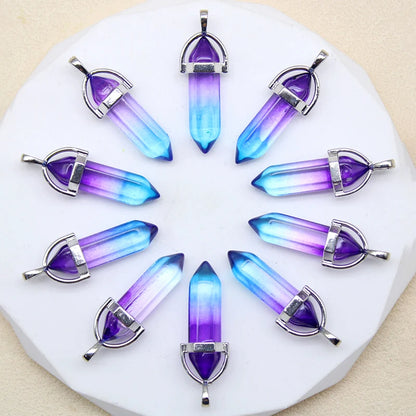 New Fashion Glass Colorfull Pillar Point Charm Pendants for Jewelry Pendants Making 24pcs/lot Wholesale Free Shipping