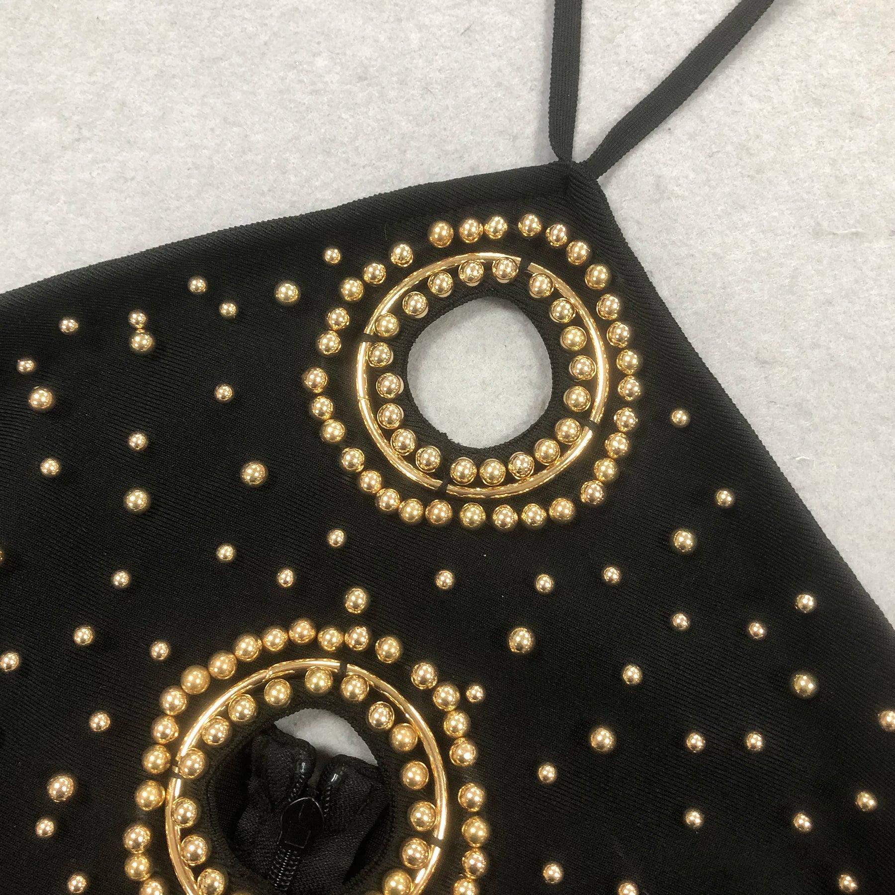 Black Color Women Sexy Halter Off the Shoulder Golden Beading Bodycon Bandage Long Dress Evening Party Celebrate Outfit