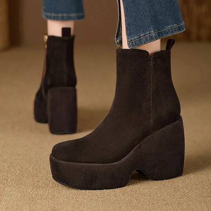 Brand Women Wedges Boots Suede Platform Women Ankle Boots High Quality Walking Comfy Woman Shoes New Sexy High Heels Bootie