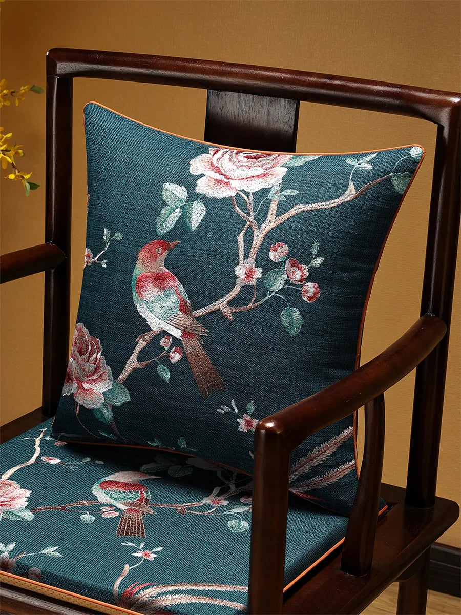 Embroidered Chinese Luxury Cushion Cover 45x45cm Elegant Crane Decorative Linen Pillowcase Living Room Sofa Autumn Pillow Covers