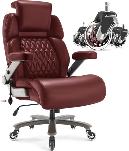 Big and Tall Office Chair 700lbs - Adjustable Headrest&Lumbar Support, 3D Flip Arms, Large Wheels &Heavy Duty Metal Base