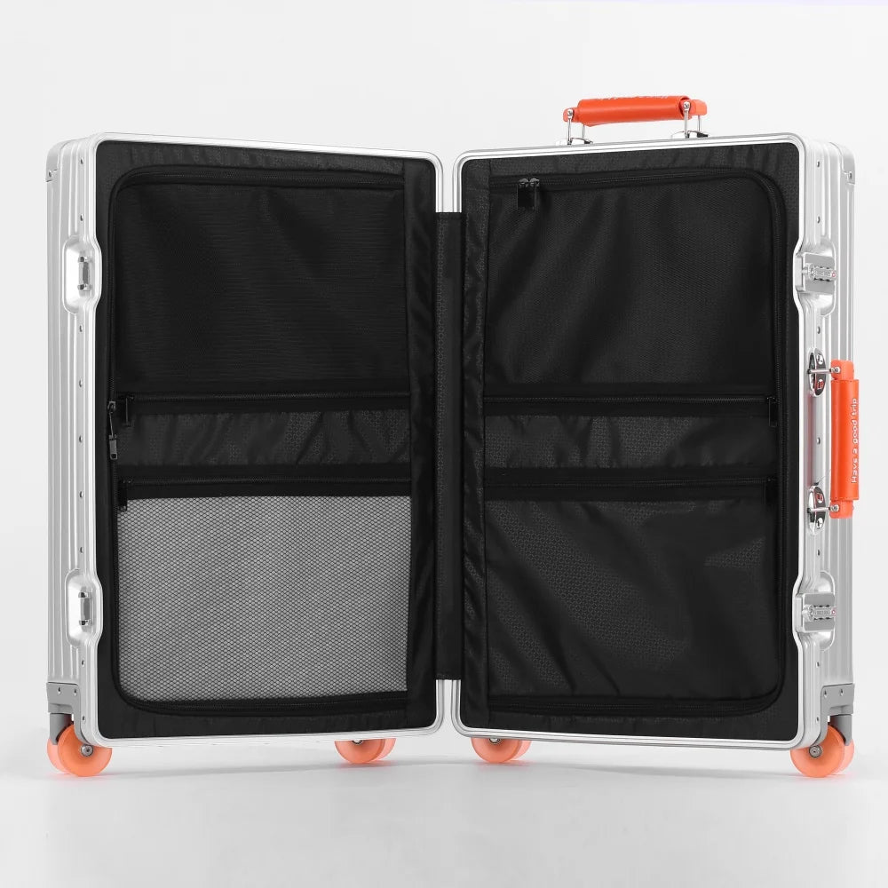 New All Aluminum-magnesium Alloy Suitcase with Spinner Wheel TSA Lock Leather Handle 20/24/29'' Travel Case Bag Rolling Luggage