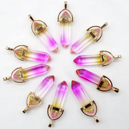 New Fashion Glass Colorfull Pillar Point Charm Pendants for Jewelry Pendants Making 24pcs/lot Wholesale Free Shipping