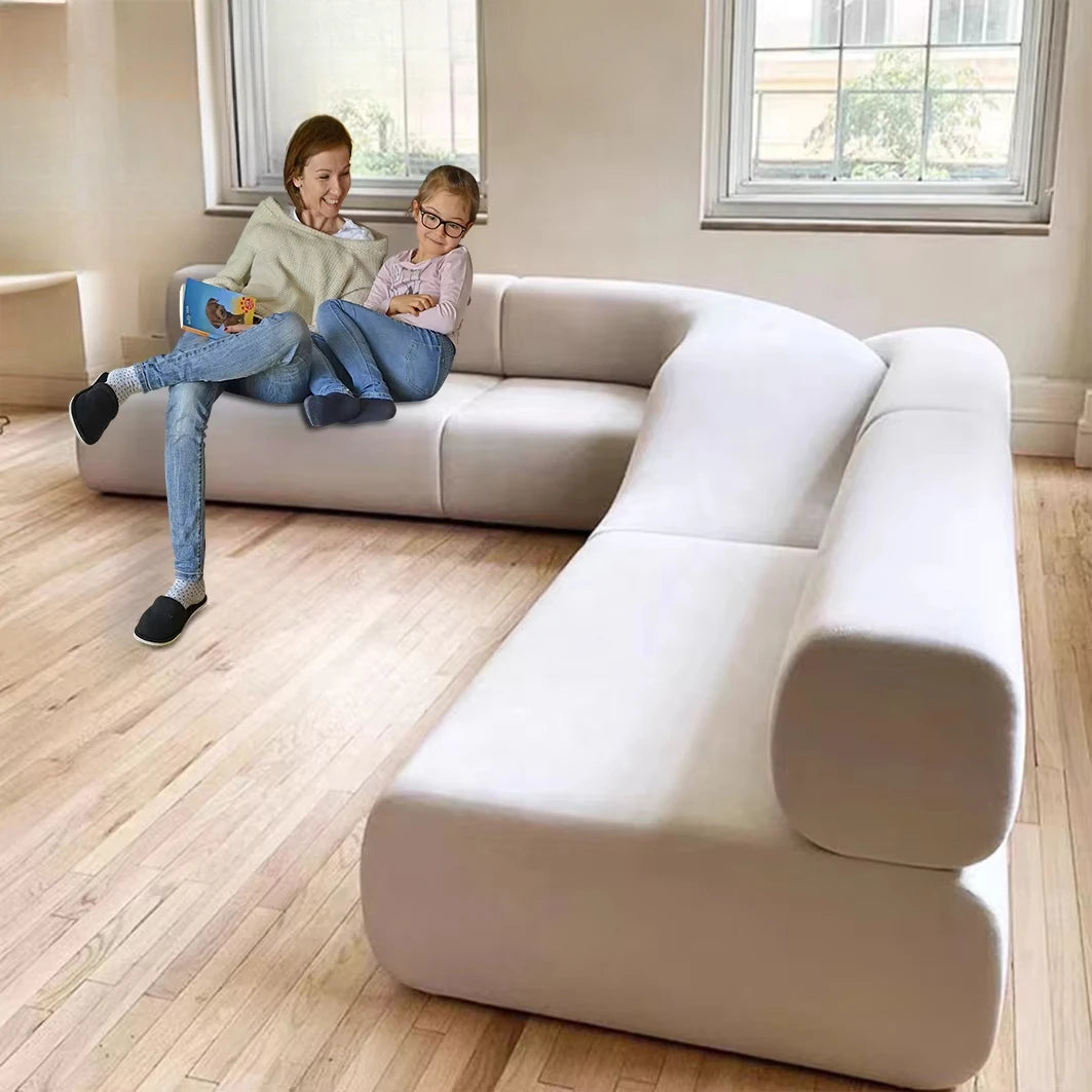 A Nordic simple cream swan flannel soft bag L-shaped solid wood sofa outdoor living room home lobby reception set