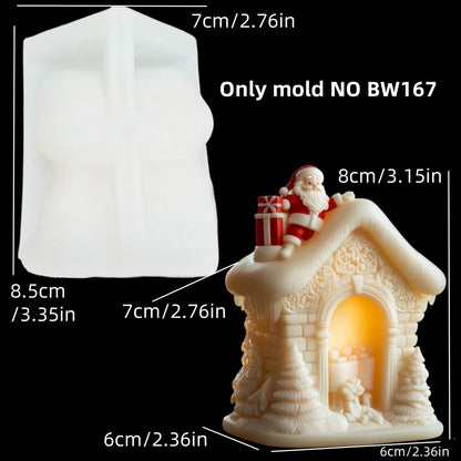 2025 Christmas House Fragrance Candle Silicone Mold Santa Claus Santa Claus Knocking On Door Giving Gifts Resin Plaster Molds
